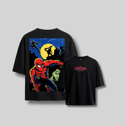 7 Spider-Man Oversized Drop Shoulder Black ( Unisex T-Shirt )