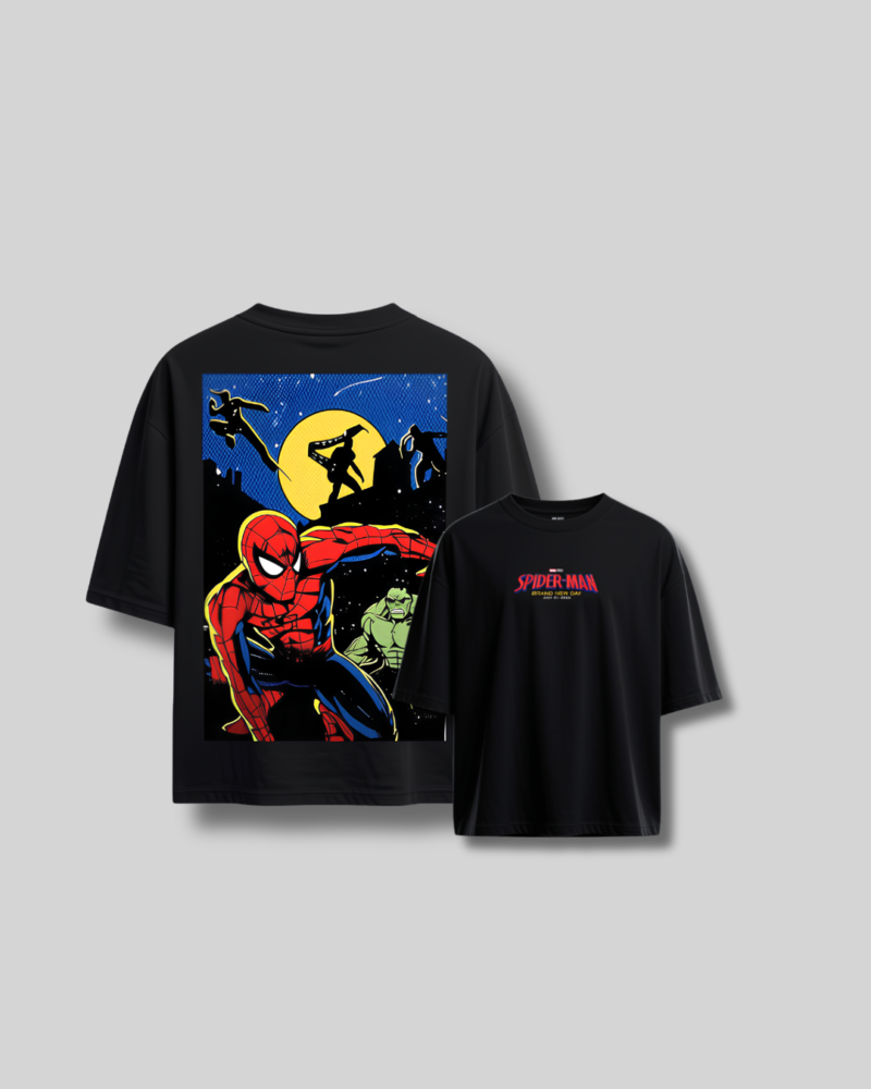 7 Spider-Man Oversized Drop Shoulder Black ( Unisex T-Shirt )