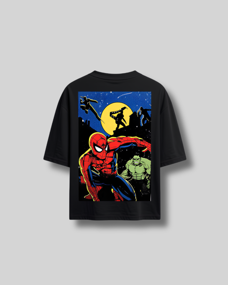 9 Spider-Man Oversized Drop Shoulder Black ( Unisex T-Shirt )