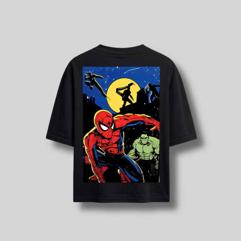 9 Spider-Man Oversized Drop Shoulder Black ( Unisex T-Shirt )
